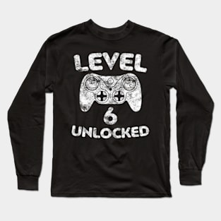 Kids Level 6 Unlocked 6Th Video Gamer Birthday Long Sleeve T-Shirt